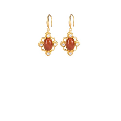 Boucle d'oreille style chinois anti-ternissement en agate rouge