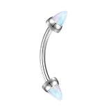 Hoisy Pendientes Nariz Hombre Titanio 16G 1.2x6mm, Curva con Ópalo Cónico Doble Cara Blanco, Piercing para Nariz Plata Blanco