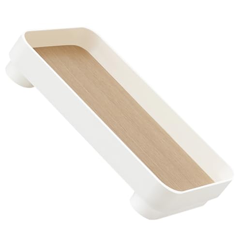 iplusmile Bandeja Organizadora Rectangular Madera Textura Natural para Maquillaje Joyas Tocador Almacenaje Elegante para Baño Dormitorio Vanidad