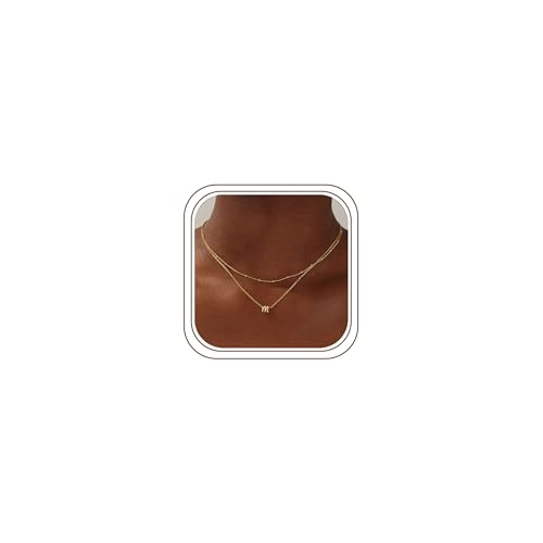 TINGN Gold Kette mit Buchstaben Damen, 14K Vergoldete Layered Initial Halskette Damen Kette mit Buchstaben M Ketten Gold Schmuck Buchstabenkette für Frauen Teenager Mädchen Geschenke