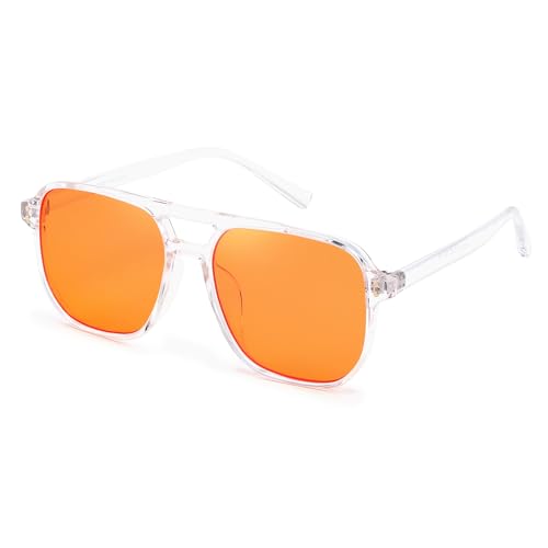 Image of FEISEDY Retro 70s Blue Light Filter Glasses 99.99% Blue Light Blocking Gaming Glasses Computer Glasses for Men Women Amber Tinted G2835