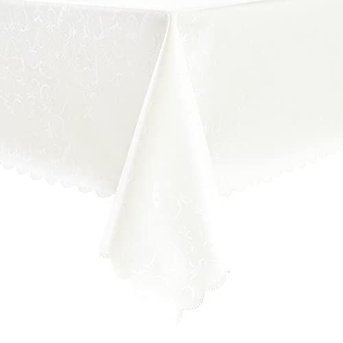 Image of Romanstile Waterproof Vinyl Tablecloth Rectangle, 52 x 70 Inch, Flower White