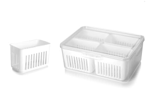 Image of Shuttle Art 4 Compartment Fridge Storage Boxes Freezer Storage Containers, Container for Kitchen Storage Set, Storage in Kitchen, Vegetable Storage, Draining Crisper Refrigerator Food Box