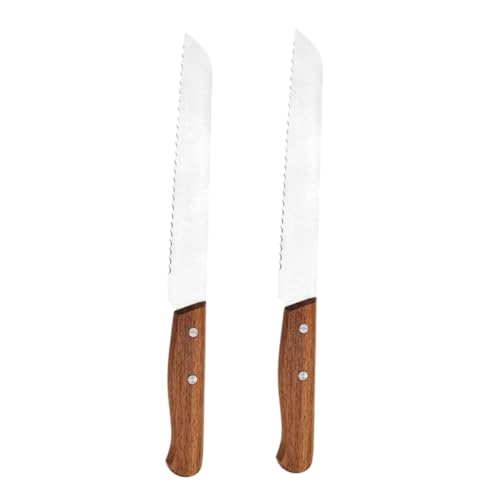 Mikikit 2pezzi Coltello Pane Professionale in Acciaio Con Seghettata Per Pane Manico in Legno Acacia e Antiscivolo Utensile Da Cucina Per Affettare e Sandwich
