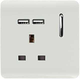 Trendi Switch 13 A Artistic Modern Short USB Switched Plug Socket, Gloss White
