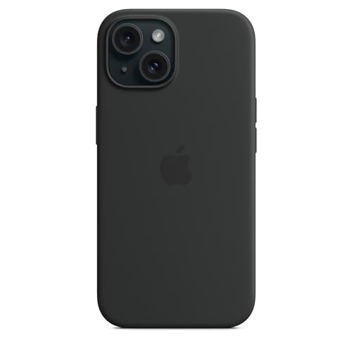 Image of Apple iPhone 15 Silicone Case with MagSafe: Lightweight Phone Case, Wireless Charging Compatible, Smooth Matte Finish; Black