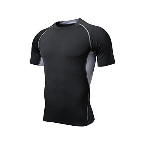 Men Rash Vest UPF 50+ Rash Guard Compression Shirt Short Sleeve Quick Drying Wetsuit Swimming Baselayer Top Fitness Athletic Training Workout Gym Clothes for Men Grey Cover