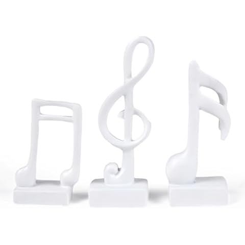 Yunjuhop 3 Pcs Modern Music Note Statues,1.8 x 4.7 in Party Event Table Music Decor Place,Tv Stand Book Shelf Bathroom Music Room Decor (White) Cover