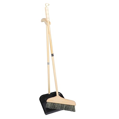 FOMIYES 1 Juego Escoba y Recogedor de Madera para Limpieza Escoba Ligera con Mango y Cerdas Flexibles para Barrer Polvo y Suciedad Pisos y Alfombras