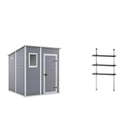 Keter Manor Pent Garden Storage Shed 6 x 6 feet - Grey, 200.6 cm*183.5 cm*183.0 cm + Keter Shed Shelving Kit
