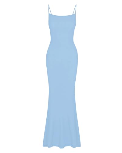Image of AUSELILY Womens Bodycon Maxi Dress Square Neck Sexy Slip Long Dress | Sleeveless slip design with a long skirt line, Going out dress for celebrations, Style with heels