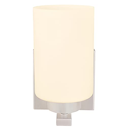 Image of Aspen Creative 62218, One-Light Metal Bathroom Vanity Wall Light Fixture, 4-3 /4 inch Wide, Transitional Design in Satin Nickel