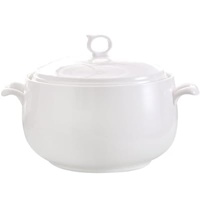 Hgjgwqh White Ceramic Round Tureen, Ceramic Soup Bowl with Lid Heat-Resistant Premium Ceramic Bowls Lid Cooking Soup for Home Kitchen Restaurant Decoration, Porcelain Serving Tureens,3L