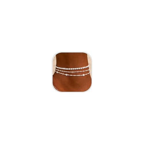 Image of ZHESHY Gold Silver Ankle Bracelets for Women 14K Gold Plated Anklets for Women Waterproof Cuban Link Heart Chain Anklets Set Non Tarnish Dainty Layered Anklet Bracelets for Women Summer Beach Jewelry