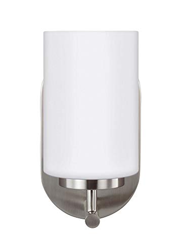 Image of Generation Lighting 41160-962 1-Light Oslo Bath Fixture Wall Lamp Brushed Nickel 41160-962, Bathroom Light Fixture for Home Decor, Vanity Light Fixture Uses A19 Standard or LED Light Bulbs