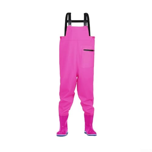 Vadeadores de pesca para niños con botas, pantalones de lluvia impermeables para adolescentes, zapatos de vadeo para actividades acuáticas y exploración al aire libre (24/25 rosa)