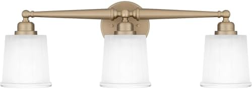 Quoizel Cecilia Bath Vanity Lights, 24 Inch 3-Light Bronze Gold Bathroom Lighting Fixtures Over Mirror, Sandblasted Ribbed Glass Shades, Wall Mount Light for Bathrooms