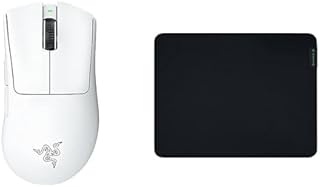 Razer DeathAdder V3 Pro, Lightweight Wireless Ergonomic Esports Mouse, White & Gigantus V2 Medium - Soft Medium Gaming Mouse Mat for Speed and Control, Black