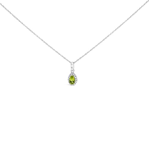 10K White Gold 5x3mm Yellow Peridot and Diamond Accent Halo Pear Shape 18" Pendant Necklace (I-J Color, I1-I2 Clarity)