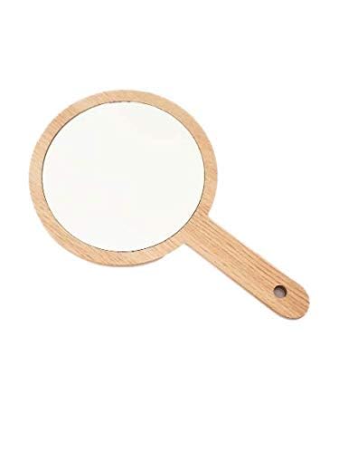 Small Round Shape Wooden Handheld Beauty Makeup Mirror for Bathroom, Dressing Table/Shaving/and for Travel kit 25 cmx15cm-image-42