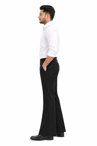 Image of Men's Formal Bootcut Pants | Stretchable Trousers | High Rise Flared Fit Pants | Office & Formal & Casual Wear (Black /White)