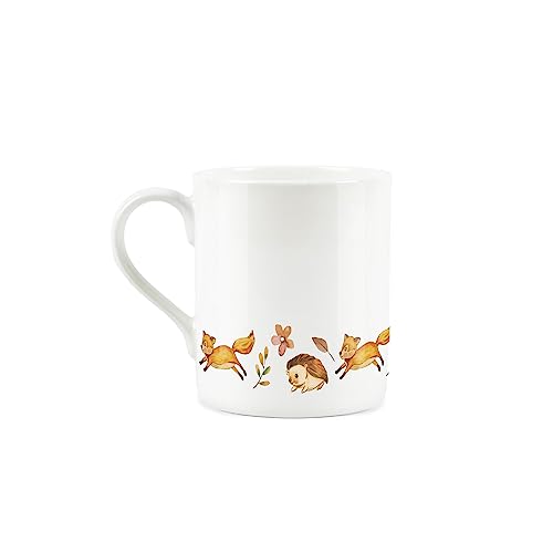 Autumnal Mug - Hedgehogs and Foxes Welcome to Autumn - Small Fine Bone China White Mug Coffee/Tea Present Gift - Image 2