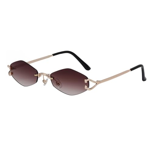 Rimless Rhombus Sunglasses Women Small Frame Sun Glasses Men Vintage Polygonal Shades Eyewear