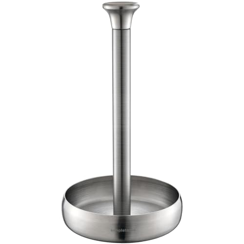 simpletome Paper Towel Holder Countertop ONE HAND Tear Keep It Rolled Up Weighted Base (304 Brushed Silvery)