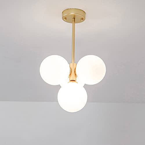 Chandelier or brossé frosted gold et globes de verre blanc haut de gamme