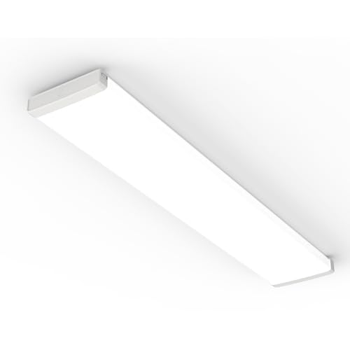 Lithonia Lighting TruWrap 4 Foot LED Ceiling Light Fixture, Low-Profile Wraparound LED Shop Light, Adjustable Lumens, Selectable Warm White/Cool White/Daylight Color, Flat Diffuser, Medium Width