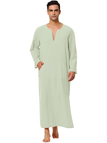 Lars Amadeus Men's Nightshirt Cotton Sleep Shirt V-Neck Side Split Long Gown with Pocket