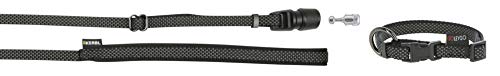 GoLeyGo Hundeleine Flat + Halsband, Schwarz, Größe S 1,4-2m, Sicherer Magnet-klick-verschluss, Inkl. Adapter-Pin, Hundeleine für kleine Hunde bis 15kg, Maximale Belastung 100kg