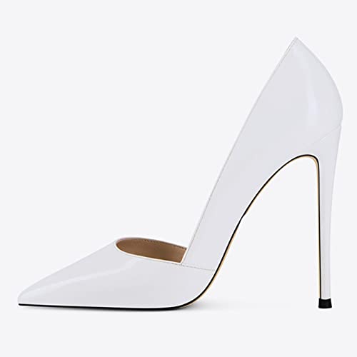 Women's Pumps Pointy Side Empty Slip On High Heel Shallow Mouth Closed Toe Stiletto Shoes Suitable For Casual Banquet Etiquette Bridesmaid Weddings,White,40 #TOP1