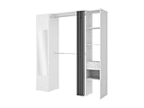 Vente-unique - Armario ropero con Cortina y 1 Puerta - con Espejo - L177 cm - Blanco y Gris - Bertrand