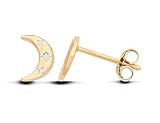 Old English Jewellers 9ct Yellow Gold on Silver CZ Moon Crescent Stud Earrings