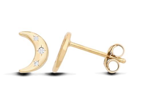Image of Old English Jewellers 9ct Yellow Gold on Silver CZ Moon Crescent Stud Earrings