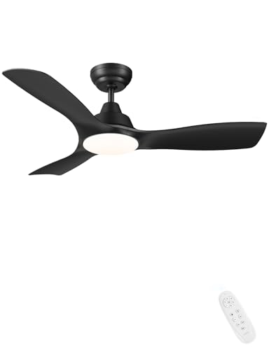 CJOY DC Ceiling Fans with Lights, 42'' Ceiling Fan Lights with Remote Control LED Dimmable, Black Ceiling Fans with Lamps Quiet Reversible DC Motor 3 Blade 6 Speeds for Bedroom Living Room