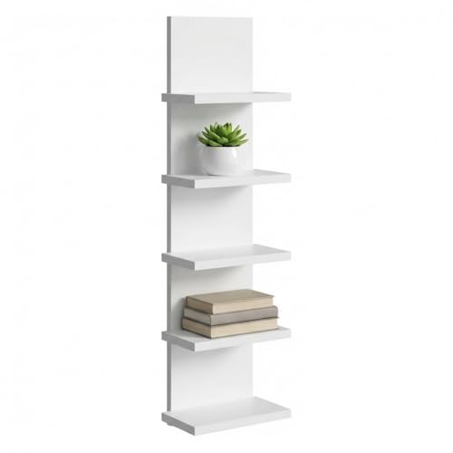 MARAND Wandregal Schmal 25x100x17 cm (BxHxT), Hängeregal 5 Ablagen, Bücherregal Modern für Wohnzimmer, Kinderzimmer Flur, Küche, Wandregal Weiß