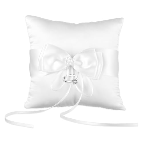 Ringkissen Hochzeit Standesamt, 14 X 14cm Hochzeit Ringkissen Weiß Ring Kissen Für Hochzeits, Ringträgerkissen Perle Ehering...