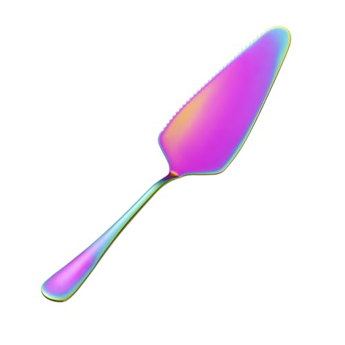 1個 ケーキナイフ ケーキサーバー ステンレス鋼製 ギザギザ刃付き きれいにカット 簡単 取り分け 三角形シャベル 両用 ピザシャベル ベーキング用品 キッチン料理器具 家庭用 (Colorful)