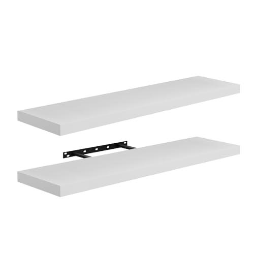FURNITABLE 2 × Estantería para Pared 100x23.5x4cm Color Blanco Estantes Pared Baldas Pared Fijación Invisible