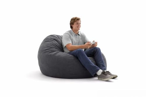 Puff Gamer Premium Gigante Redondo, Tecido Suede Cinza, 120 cm Diâmetro x 50 cm Altura, Sem Enchimento