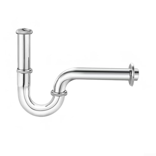 Yuanpgky Sifón de acero inoxidable para lavabo y desagüe de tocador, trampa exacta incl. Accesorio de drenaje tubular diseñado con una tira antideslizante