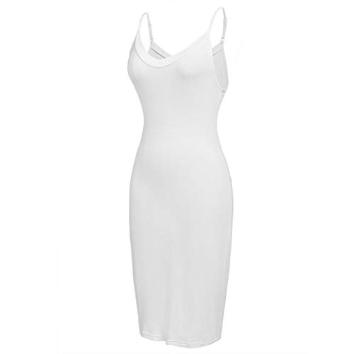 Gfones Women Sexy Full Slip Nightwear Casual Solid Sleeveless V Neck Straight Dress White