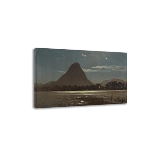 Art mural sur toile volcan japonais et temple illuminé tableau déco 30x45cm