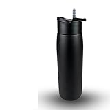 HydroUp Edelstahl Trinkflasche 750 ml mit Strohhalm & optionalem Kalkfilter (Schwarz)