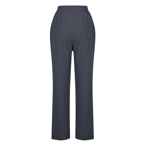 Womens Casual Linen Trousers High Waist Loose Comfy Beach Pants Straight Leg Summer Vacation Pant with Multi Pockets3