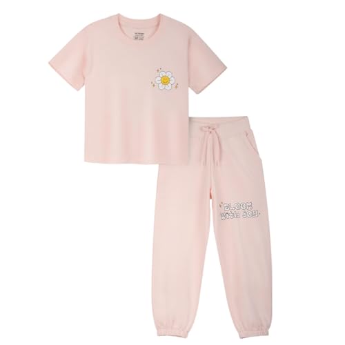 Image of Nap Chief Girls Printed Cotton Co ord Set, Tshirt & Joggers Set for Casual Wear
