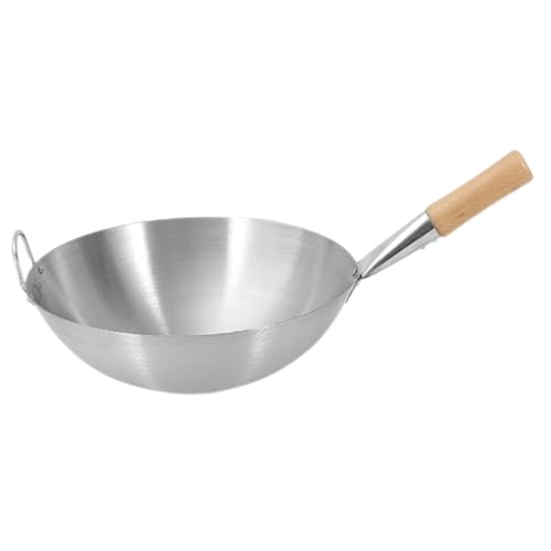 Wok de acero inoxidable con mango de madera miniatura 1