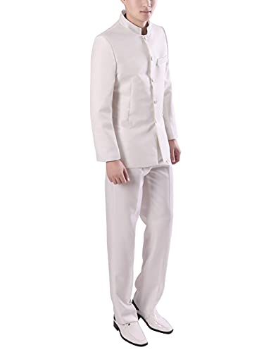 Chinese Tunic Suits Mandarin Collar Formal Black Suit Slim Fit Front Button Japanese School Uniform Groom Dress